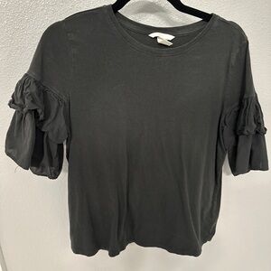 H&M Black Tee Shirt with Tiered Bell Sleeve - Size M